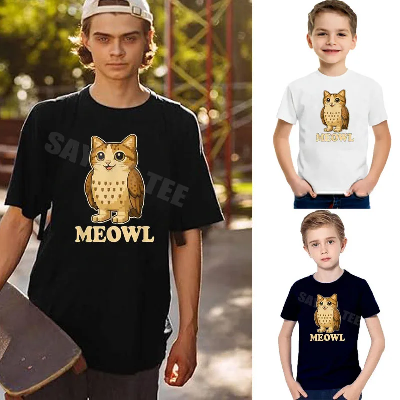 Meowl - Funny Meow Cat Owl Brainrot Meme Teen Boys Fashion Gaming T-Shirt Y2k Humor Kitten Owl Art Graphic Outfit Saying Tee Top