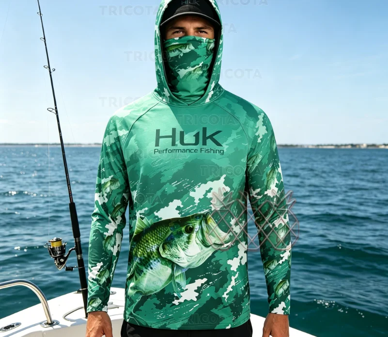 HUK Fishing Shirt Mask Outdoor Men UV Protection Fish Hoodie Clothing Long Sleeve Breathable Performance Fishing Jersey UPF 50+