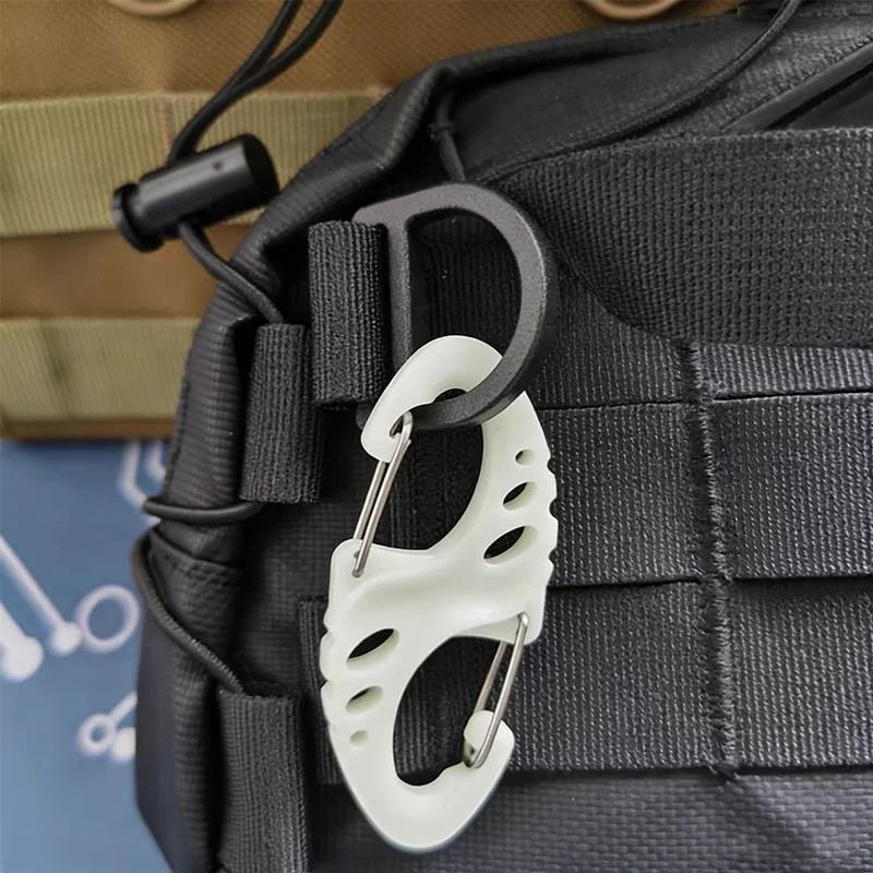 S Shape Luminous Carabiner Camping Rope Hanging Buckle Backpack Anti-loss Outdoor Tactical Quick Release Press Key Chain