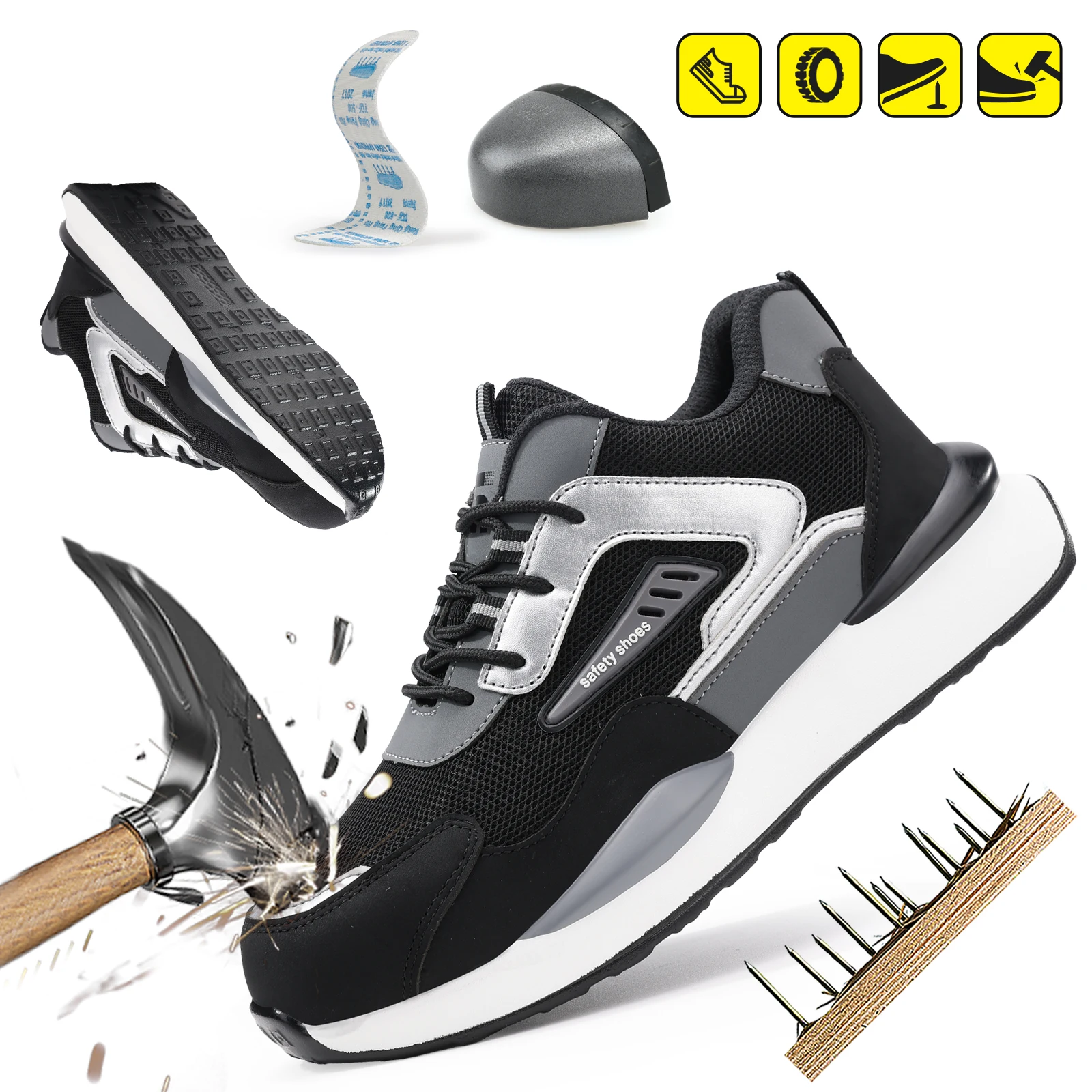 

Мужские защитные рабочие ботинки GUYISA: низкие, серые, с защитой от ударов и проколов, многофункциональные, повседневные