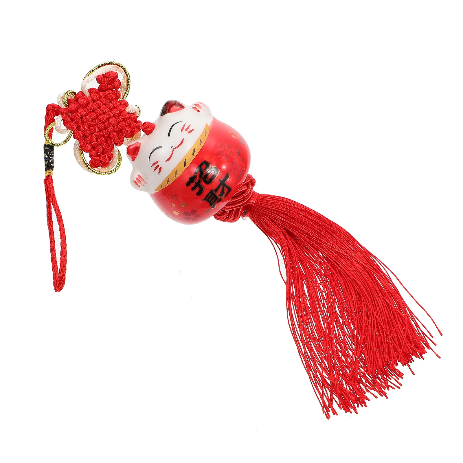 

3Pcs Fortune Cat Hanging Ornament Red Chinese Knot Pendant Tassel Car Decoration Keychain Accessory Red Chinese Knot