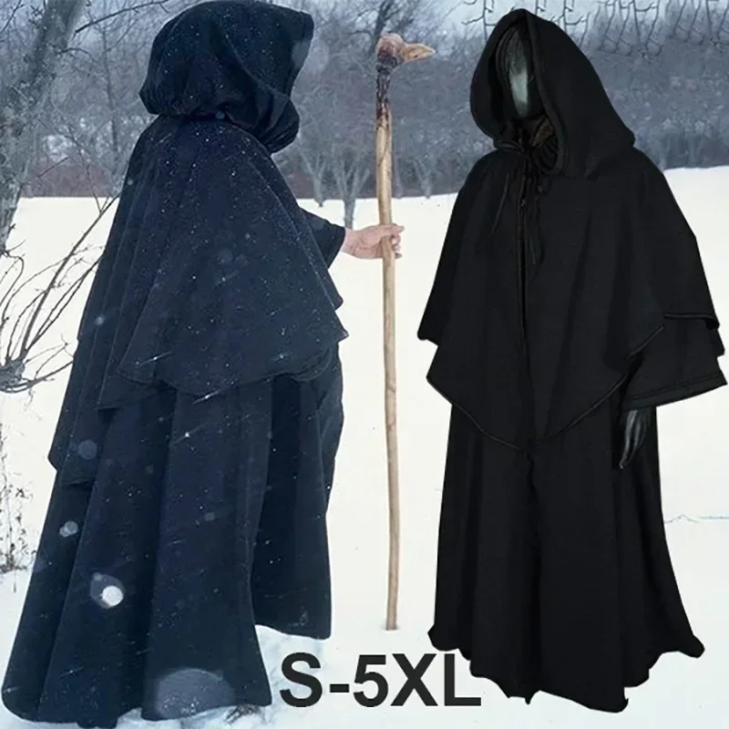 Cosplay Medieval Hooded Robe Costume Halloween Dress Up Party Adult Monk Cloak Wizard Guide Cloak Cosplay Clothing Stage Drama