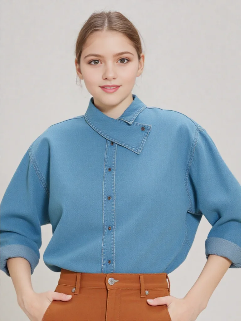 Korean Blue Denim Shirt For Women In Autumn 2025 Retro Casual And Lazy Style Layered Long Sleeved Top  Women's Blouse