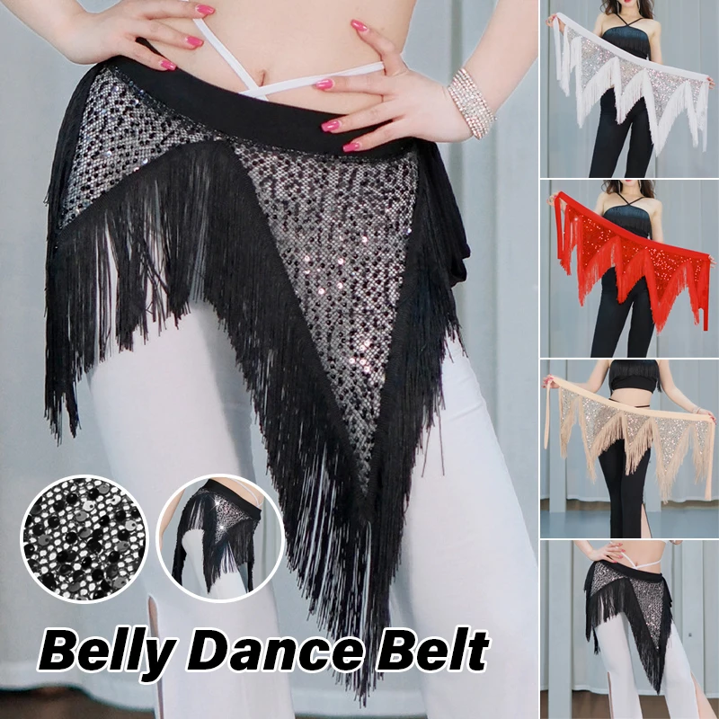 

Belly Dance Hip Scarf Black Sequin Tassel Triangle Wrap Skirt Belt Tribal Dancer Costume Women Festival Performance Wear