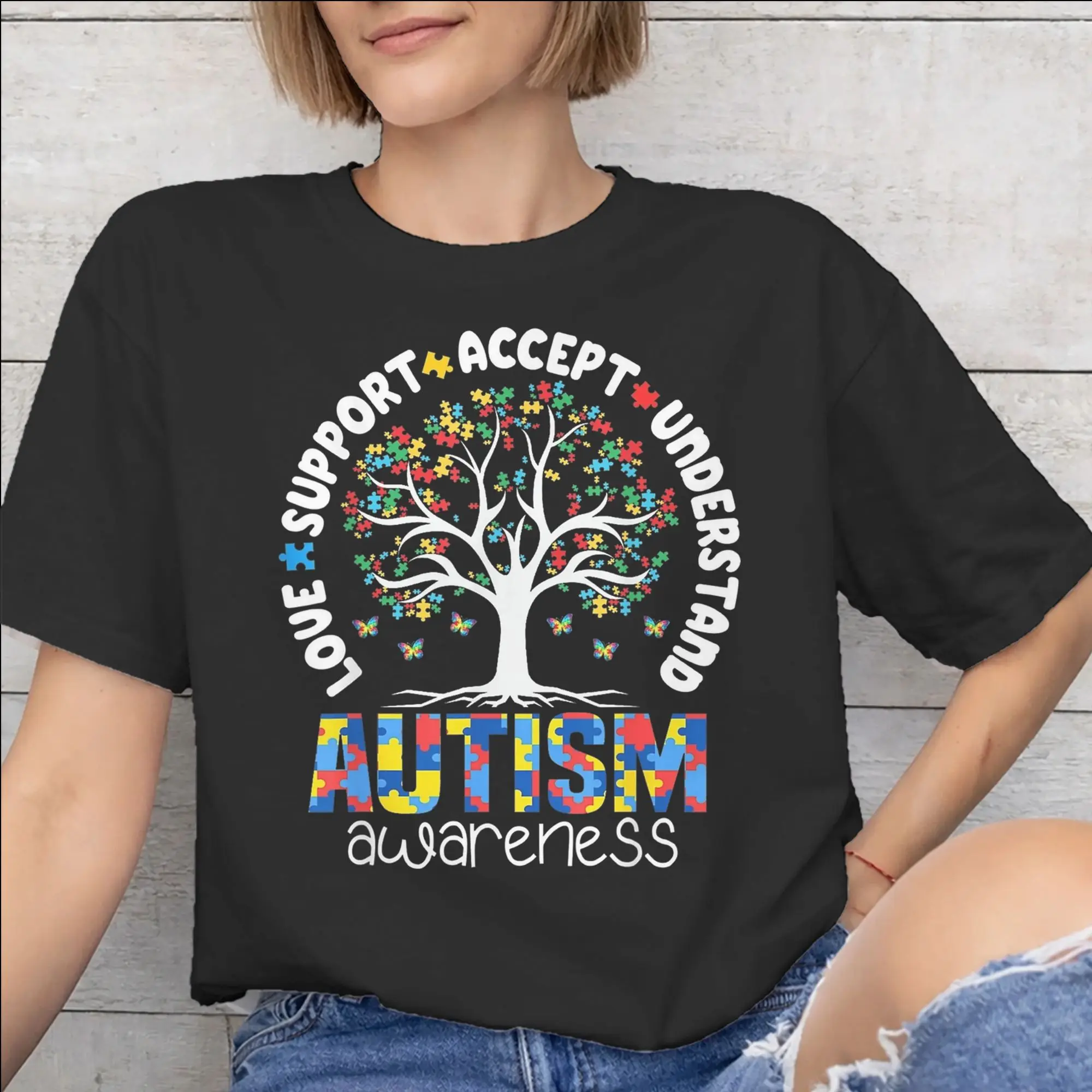 Men Women Autism Awareness Respect Love Support  T Shirt 100% Cotton Fashion Tee Shirts  Top Clothing