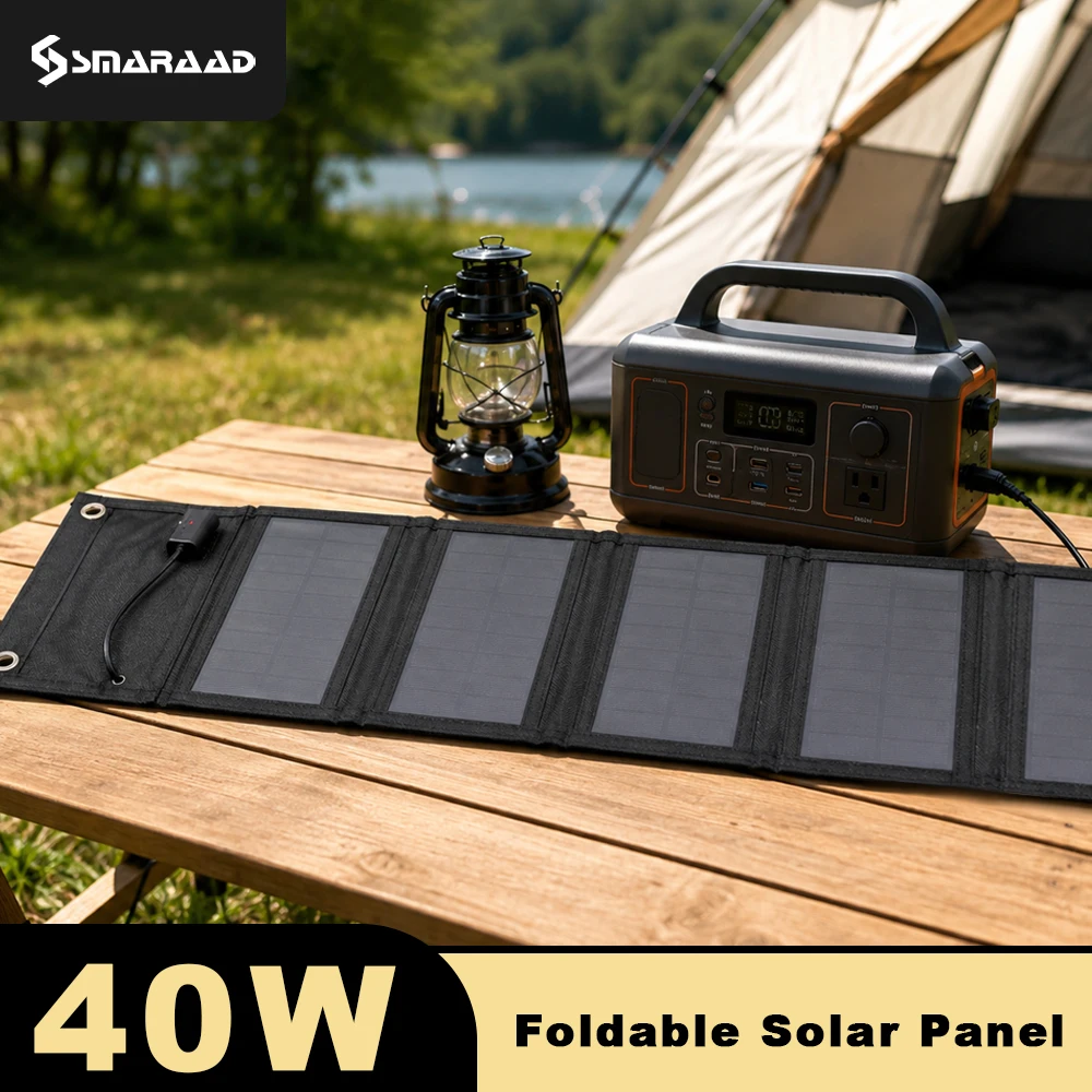 Faltbares Solarpanel 40W Tragbare Solarmodule Ladegerät USB 5V Ausgang Wasserdichtes Solarladegerät für Rucksack Wandern Wohnmobil Reise