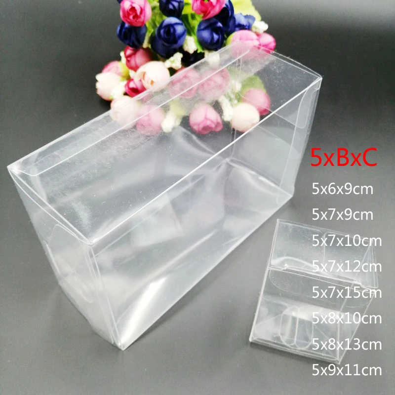 100pcs 5xBxC Rectangle Transparent Christmas Packaging Box Clear PVC Plastic Box Candy Wedding Gift Boxes for Mini Storage Boxes