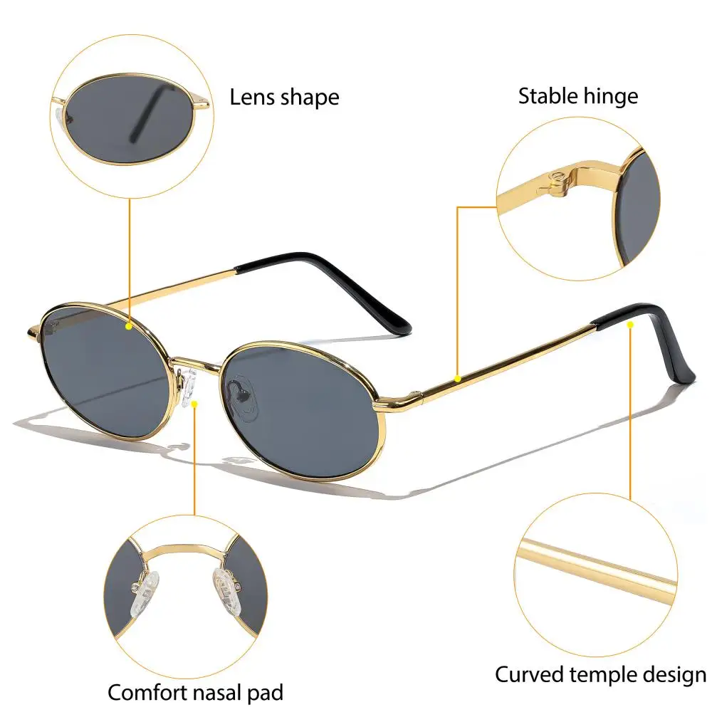 CATERSIDE Modische Herren-Sonnenbrille, Metall, oval, kleiner Rahmen, Sonnenbrille für Damen, Outdoor, Street, Hip-Hop, Dekorationsbrille, UV400 – Detail 2