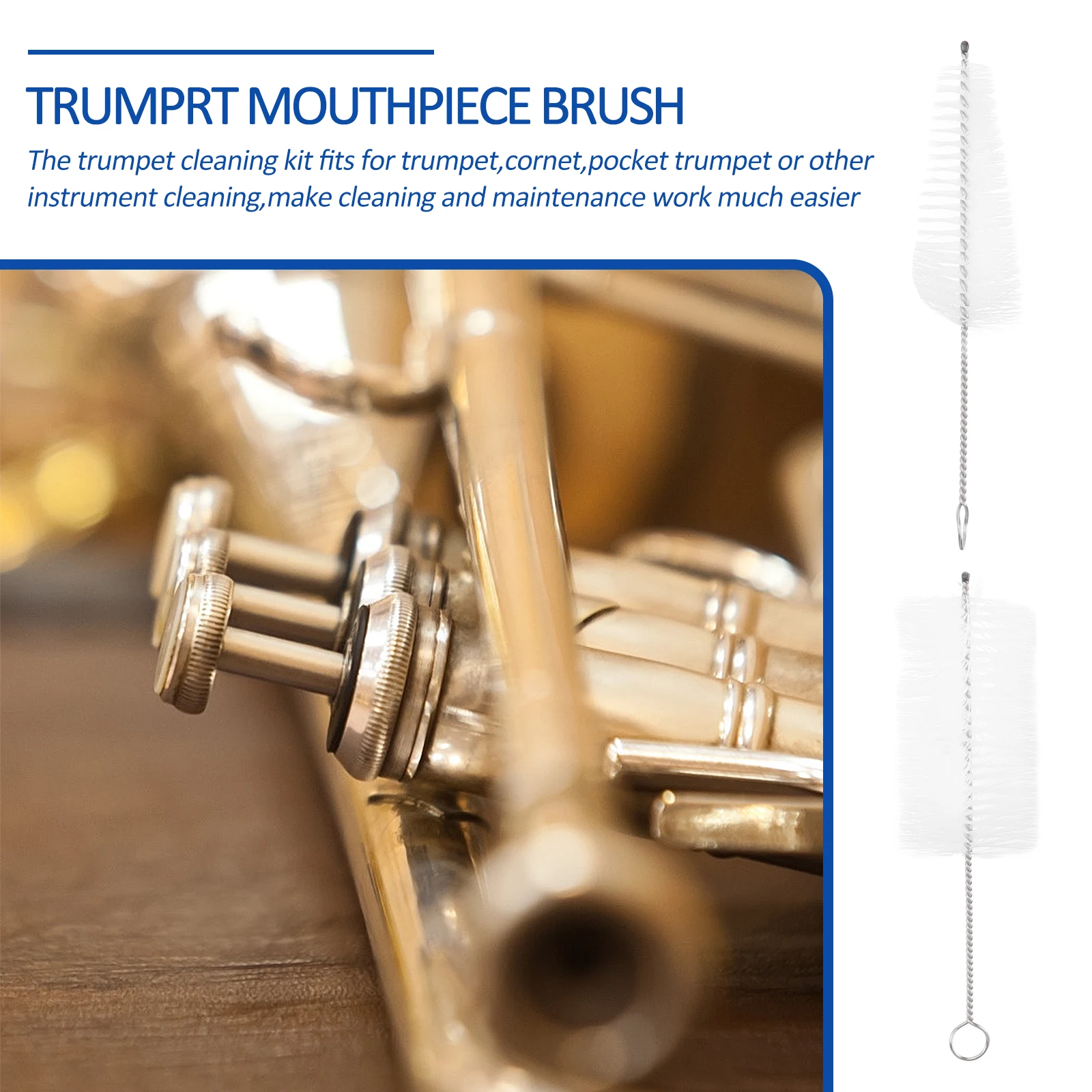 

3pcs Cleaning Tools for Instruments 11.5cm Mouthpiece Brush 12cm Valve Brush 86cm Flexible Plastic Nylon White Black Blue