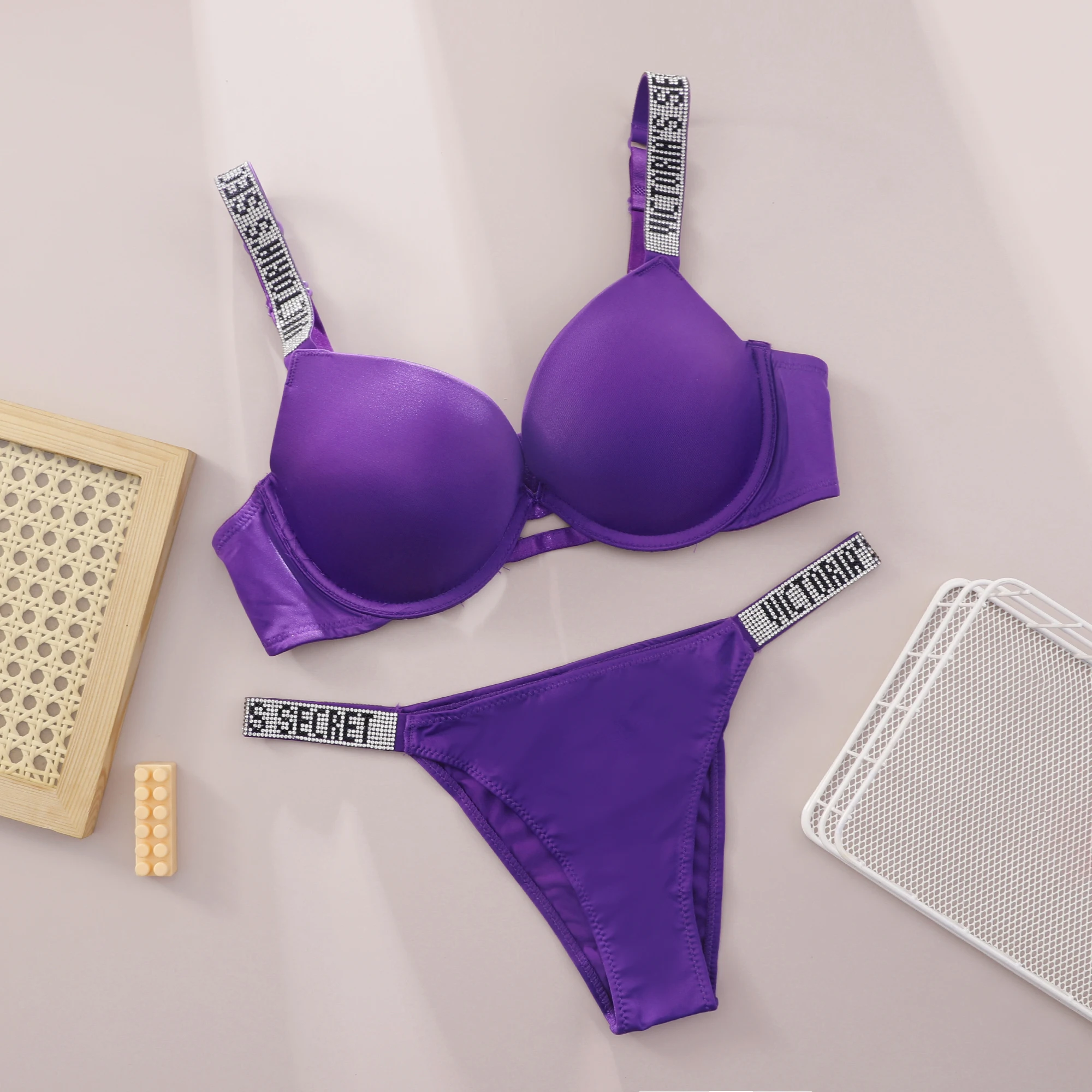 V Damen Spitzen-Push-Up-Bralette, nahtlos, bequem, atmungsaktiv, Dessous-Set für Zuhause, Dessous-Set, Unterwäsche-Set, BH-Höschen-Set