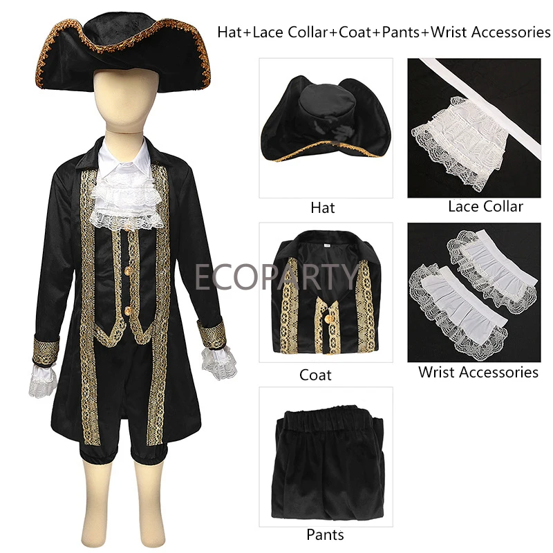 Dress Up America Costume coloniale per bambini Costume storico per ragazzi pirata Dress Up Costume di Halloween per bambini