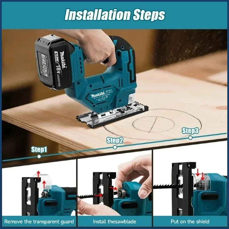 

340W Electric Jig with Saw Blade Makita 3000RPM Brushless Jigsaw 18v Cordless Barrel Handle Jigsaw For Makita Battery（NO batter