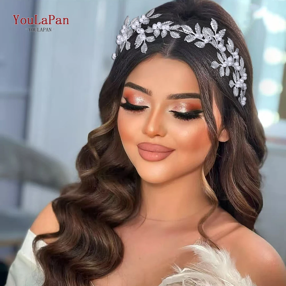 

TOPQUEEN Wedding Bridal Headband Alloy Leaf Pearl Headpiece Multi Colored Handmade Hair Accessories Banquet Party Hairwear HP353
