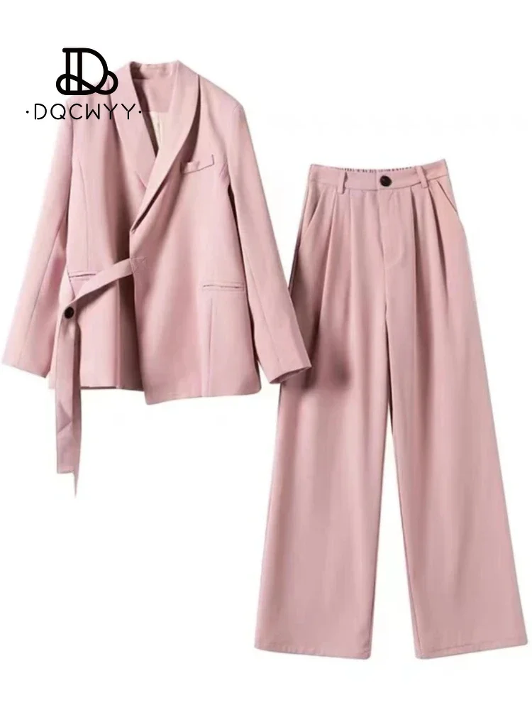 Women Pants Sets 2024 Autumn New Pink Fashion Sense of Design Blazer Coat Temperament Wide Leg Pants Trousers Set Woman 2 Pieces