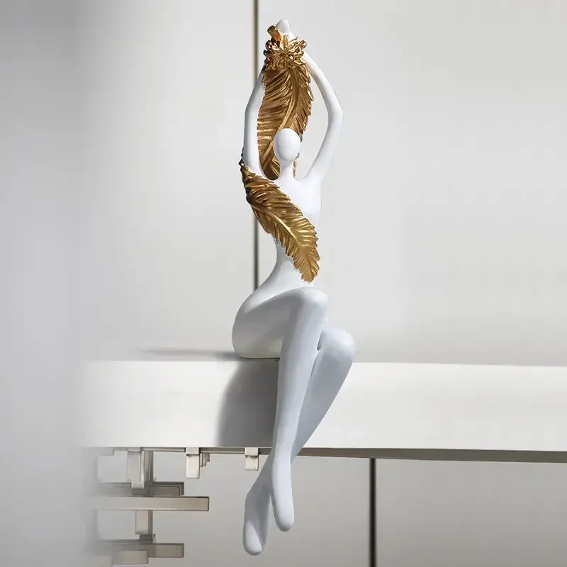 

Modern Hanging Feet Sitting Posture Woman Resin Decoration Home Livingroom Porch Sculpture Crafts Display Figurines Accessories