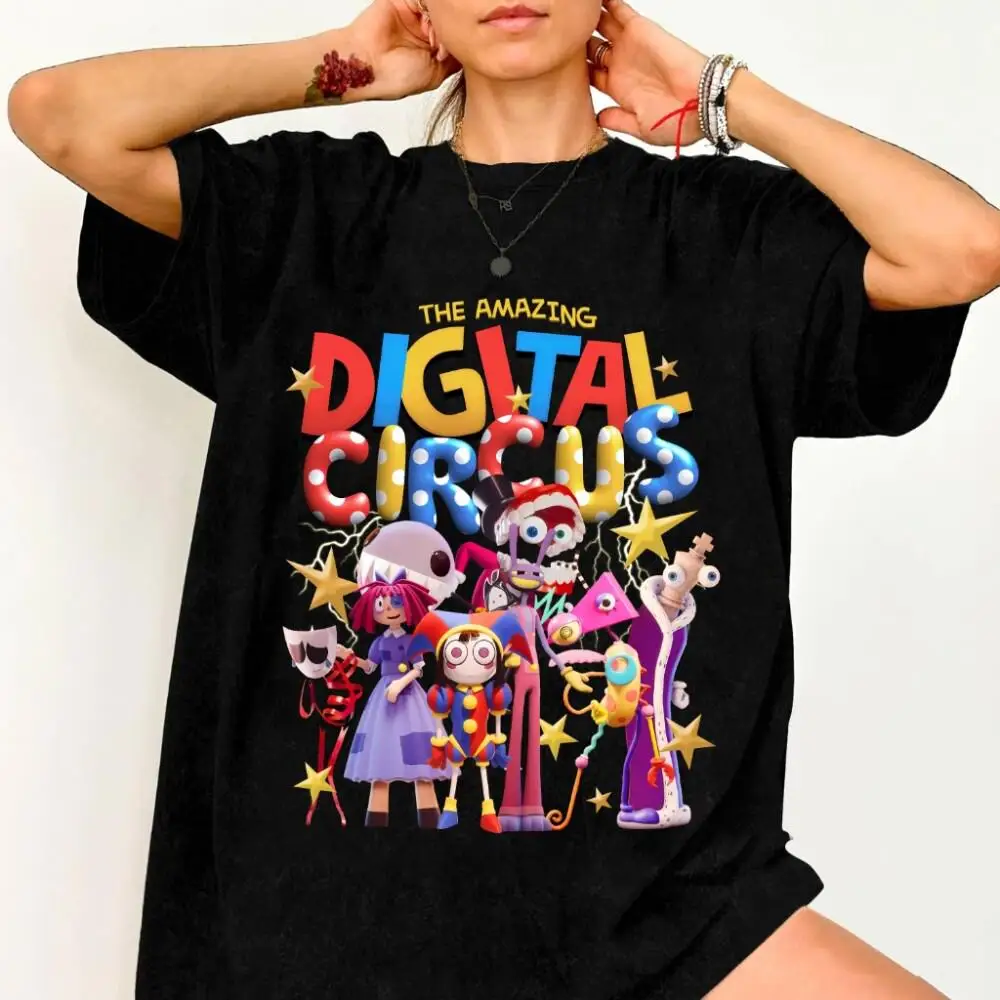 Trendy The Amazing Digital Circus Graphic Tee Unisex O Neck Short Sleeve Cartoon Animation Streetwear T-shirt
