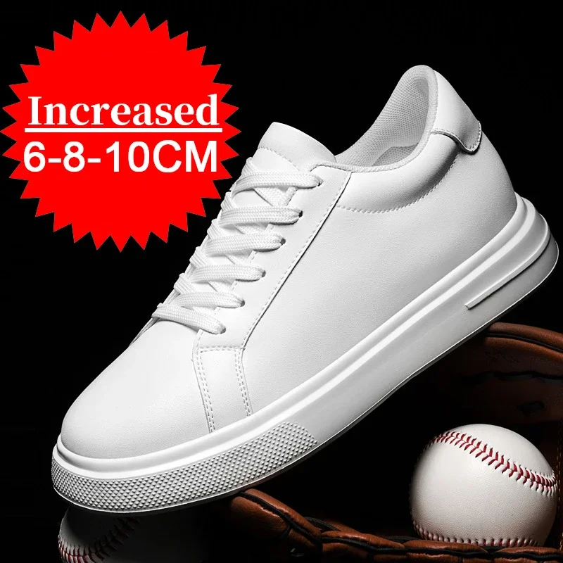 Men's Height-enhancing 8CM Fashionable Board Shoes Men's Large Pier Layer Cowhide Shoes Trendy Student Breathable Casual Shoes
