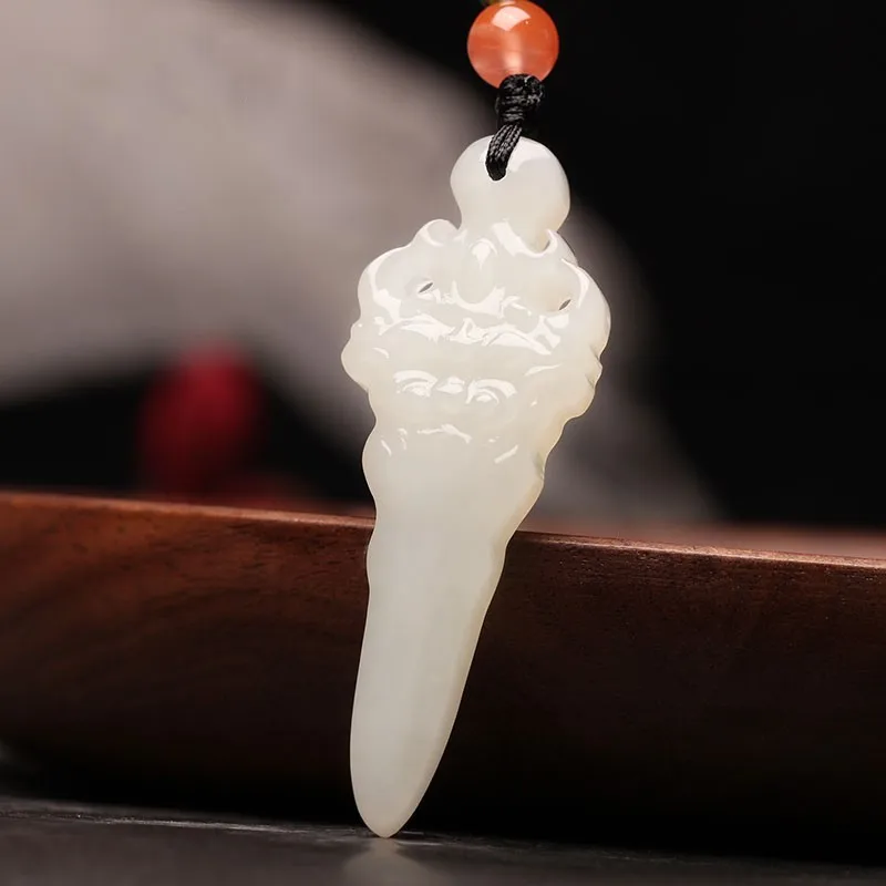 Hotan Animal Face Sword Pendant Men And Women, Protective Necklace, Personal Amulet, Jade Talisman