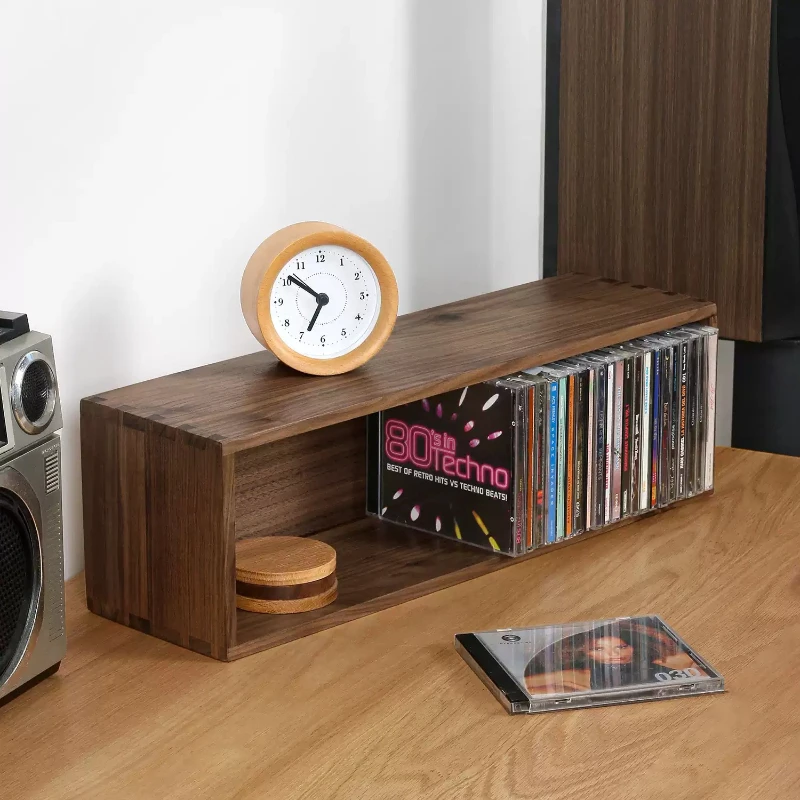 Black Walnut Desktop CD Display Stand Game Disc Holder for Switch PS4 Blu Ray DVD Storage Rack Solid Wood Organizer for Discs