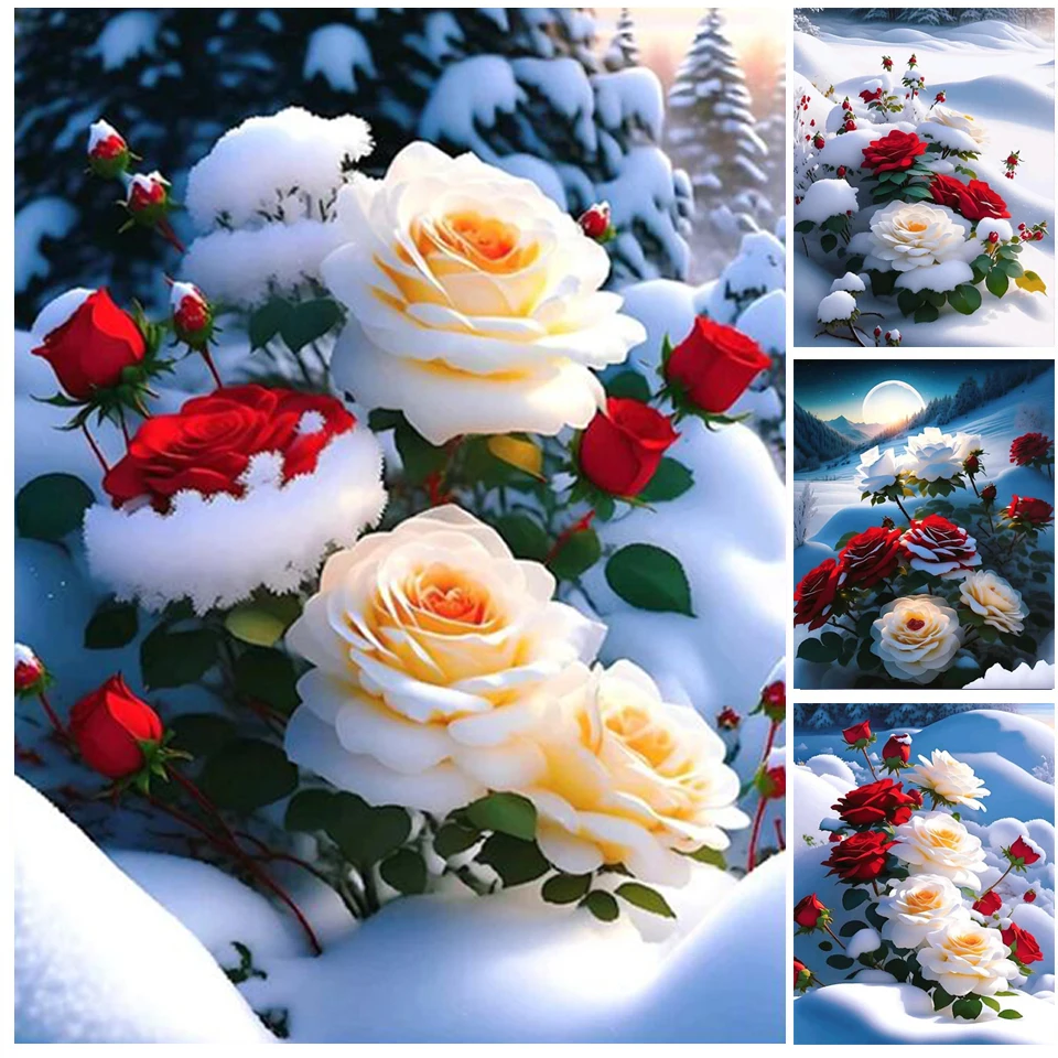 Rose 5D DIY New Diamond Painting Art Snow Scenery Cross Stitch Kit Flowers Diamond Mosaic Handmade Embroidery Home Decor W384