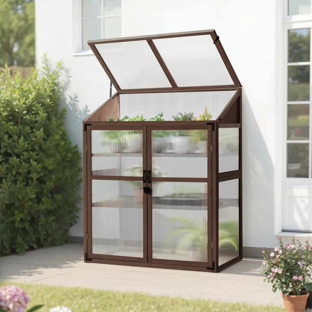 

Cold Frame Greenhouse, Large Wooden Greenhouse Frame, Garden Cold Frame with Adjustable Shelves