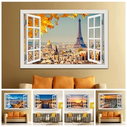 3D Window View Wall Sticker, City Landscape Vinyl Decal, Window Wallpaper Peel and Stick, Home Decor, Living Room Picture