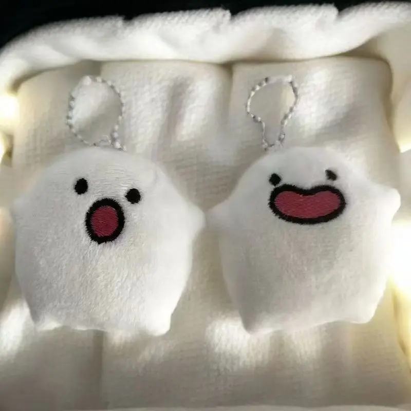 White Mochi Ball Plush Bag Pendant Keychain Cute Round Face Stuffed Doll Soft Plush Hanging Ornament Sweet Couple Gift