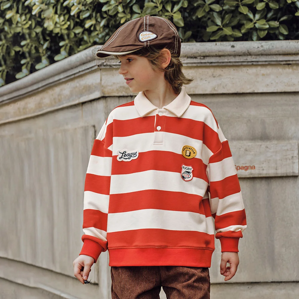 Dave Bella Boys' Spring Autumn Polo T-shirt Children Casual Stripe Long Sleeve Top 7-13 Years Kids Outdoor Polo Shirt DK3263156