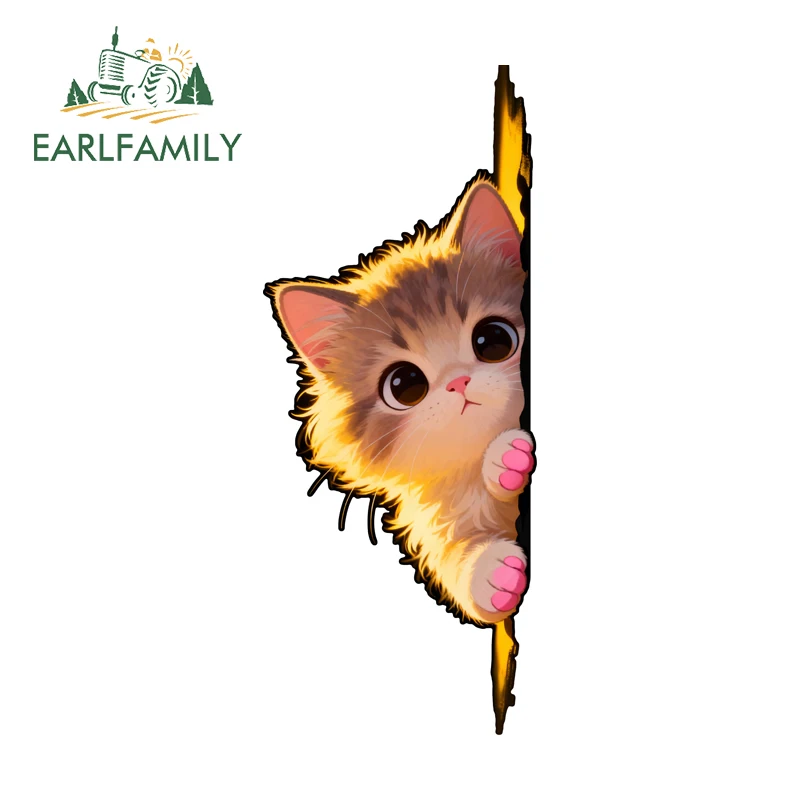 EARLFAMILY Adesivos de Carro de Gato Peludo Espreitando, Acessórios de Vinil para Porta-Malas de Carro com Animais Fofos, Decalque de Grafite para Dec