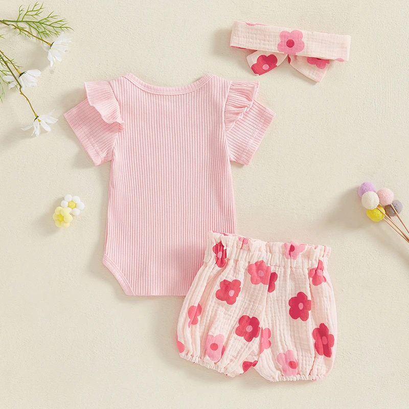 유아용 반팔 롬퍼, 넥타이 프론트 반바지, 머리띠 세트, 유아복, 여아 여름 복장