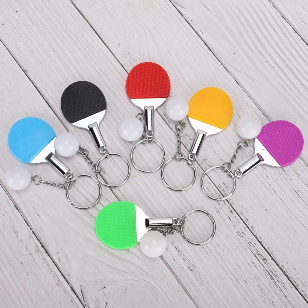 6pcs Bag Hangings Table Tennis Keychain Bag Keychain Design Racket Shape Mini Table Tennis Racket Keyring Sports Keyring