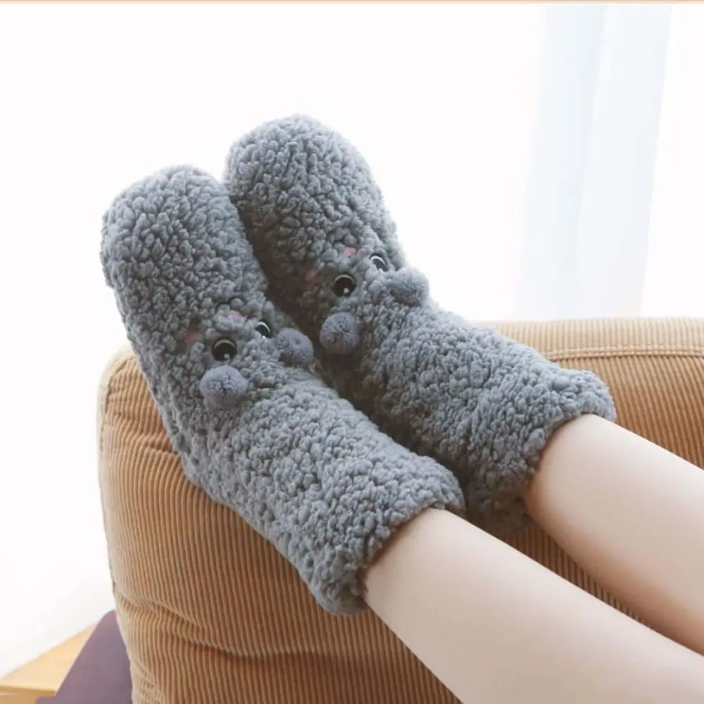 Cute Embroidery Thick Thermal Socks Cartoon Anti Slip Floor Socks Thicken Warm Fleece Sock Women Gifts