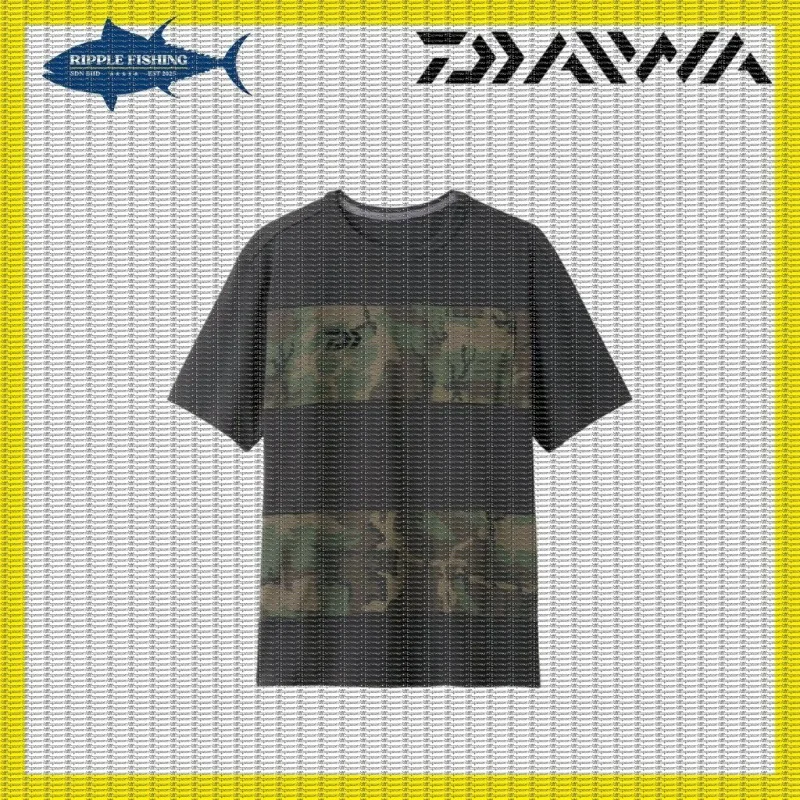 Camouflage Color Blocked Fishing Short Sleeved T-shirt for Men's Casual Breathable Road Fishing Top