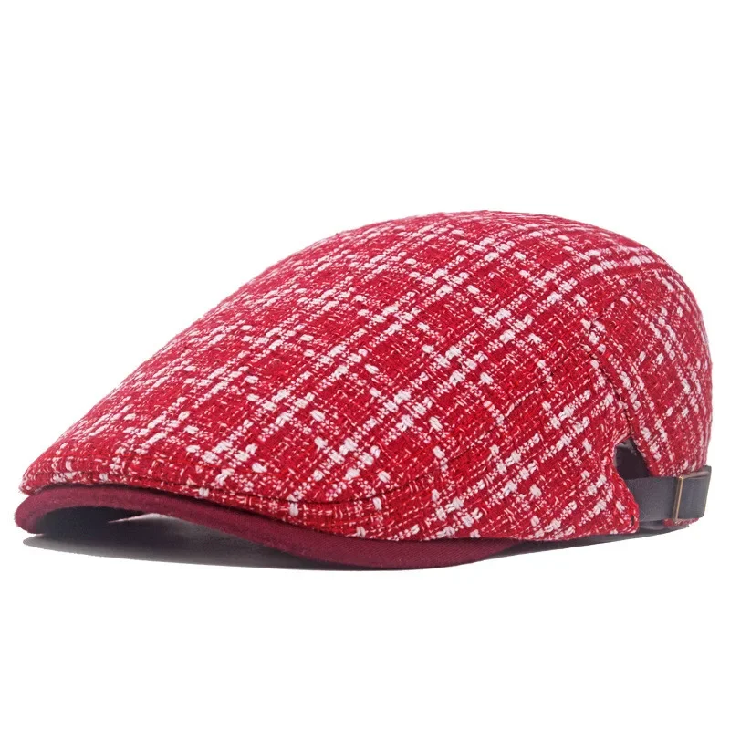 LDSLYJR Autumn and Winter Cotton Plaid Print Newsboy Caps Flat Peaked Cap Men and Women Painter Beret Hats 153