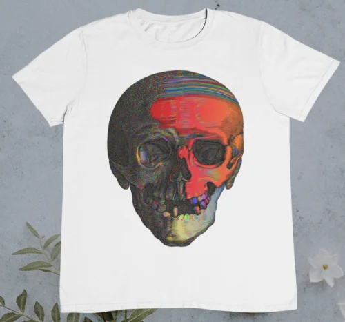 Camiseta de calavera colorida, 100% algodón Premium, Skull Art