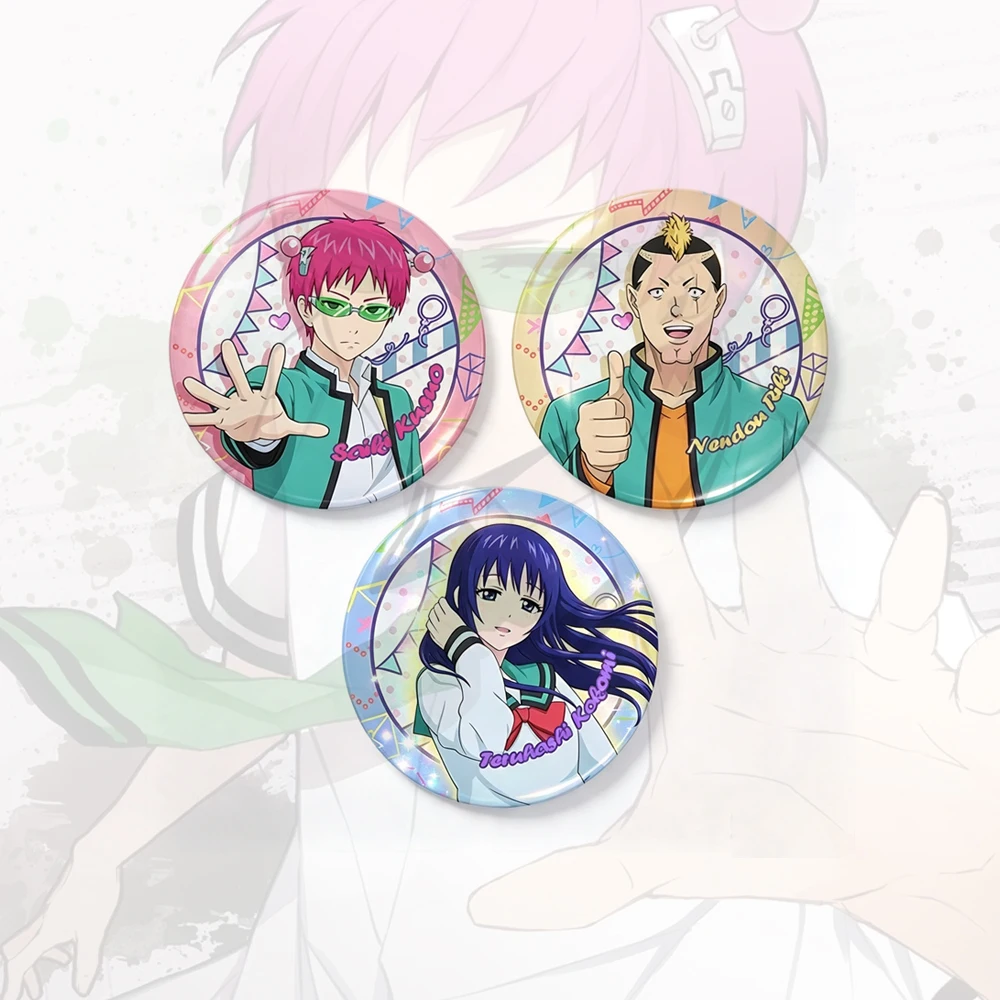 58mm Anime The Disastrous Life of Saiki K Saiki Kusuo Teruhashi Kokomi Cosplay COSTUME Badge Pin SPTE Tinplate Brooch Prop Gift