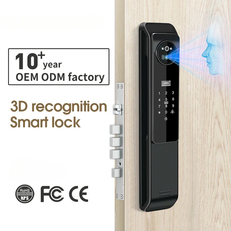 

3D Face Recognition Automatic Intelligent Lock TTlock Tuya Biometric Fingerprint Smart Door Lock with Camera