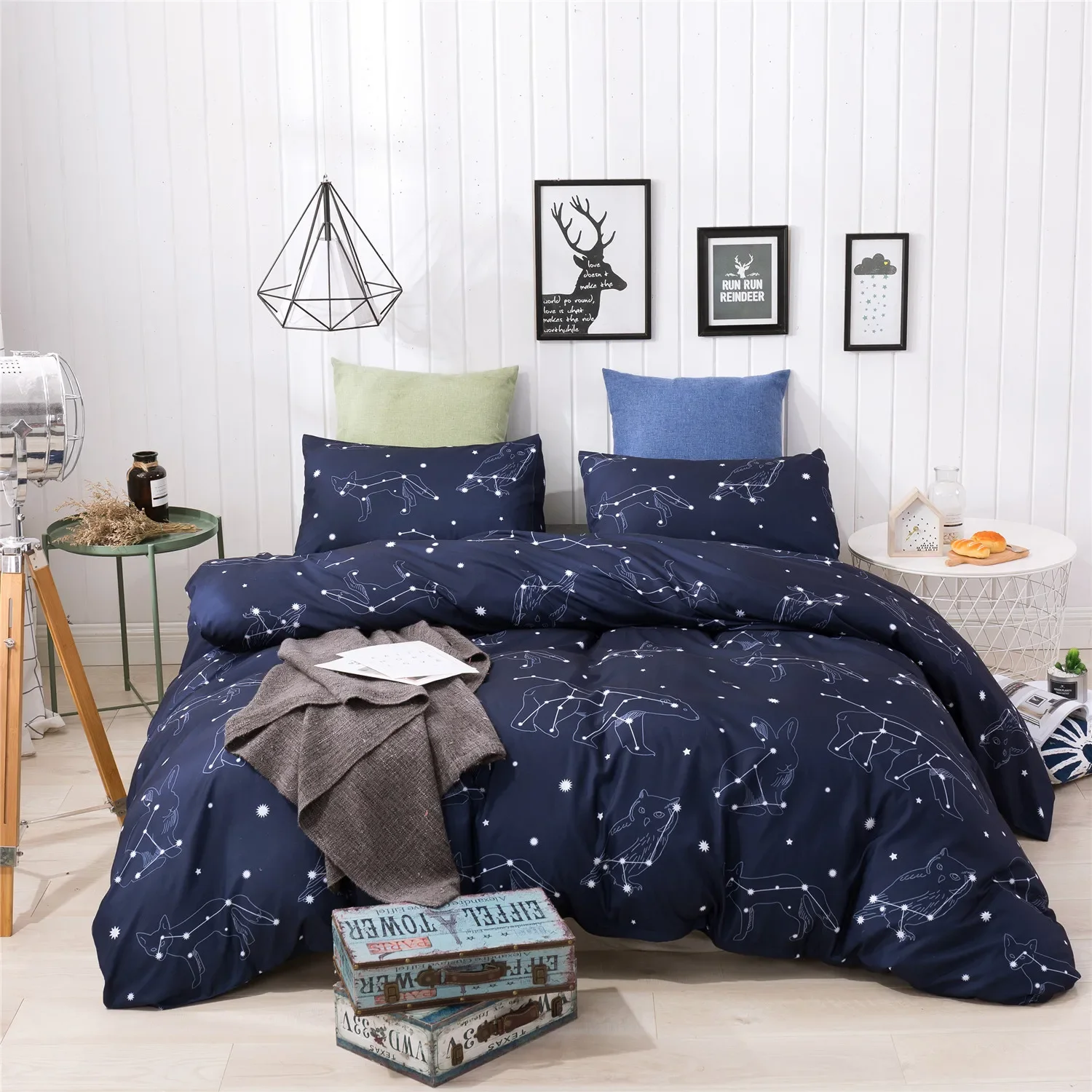 

3pcs Set Blue Starry Sky Duvet Cover Bedding Set Double Bed Duvet Cover Twin King Size Bed Constellation Pattern Bed Sheet Set