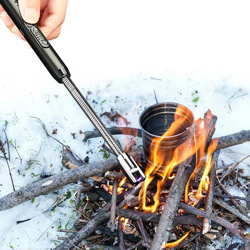 Encendedor de Pulso de Plasma para Cocina, Encendedor de Arco Eléctrico, Metal para Exteriores, Pantalla de Energía a Prueba de Viento, Pistola de Encendido con Gancho,