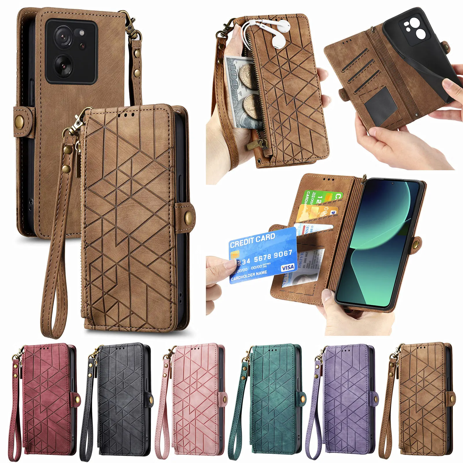 Zipper Cards Solt Wallet Leather Case For XiaoMi RedMi Note 13 Pro Plus 12 11S 10 10S 12T 13T Ultra Strap Bag Pocket Purse Cover