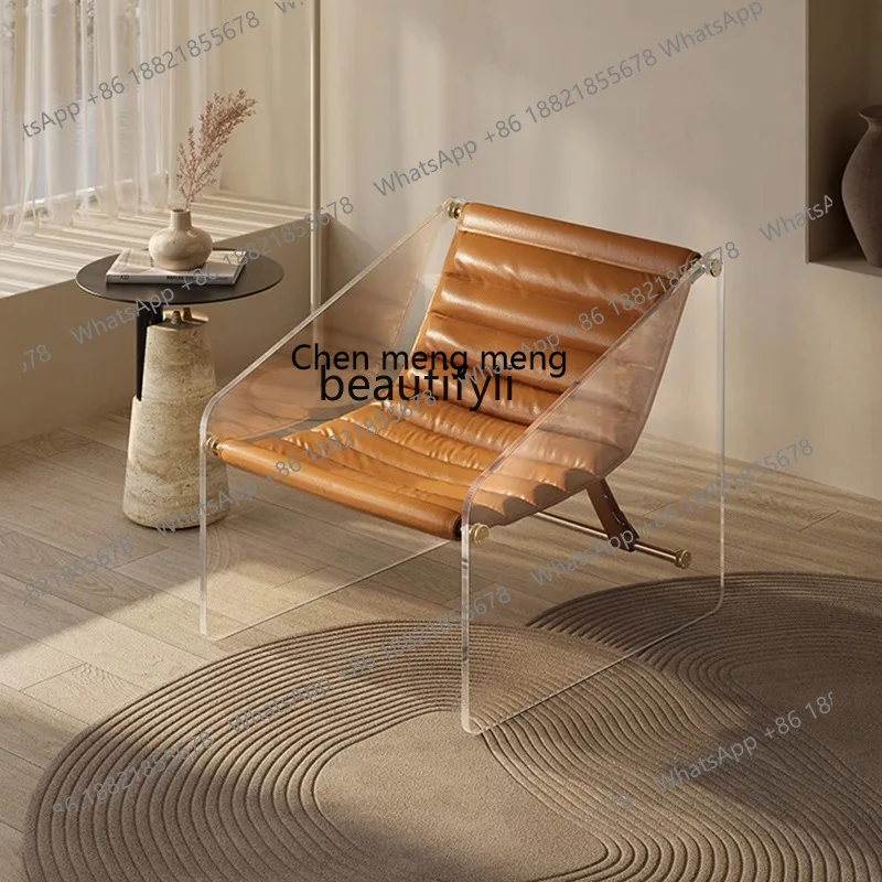Italian Style Acrylic Floating Glass Lazy Recliner Single Seat Genuine Leather Light Luxury Leisure Chair