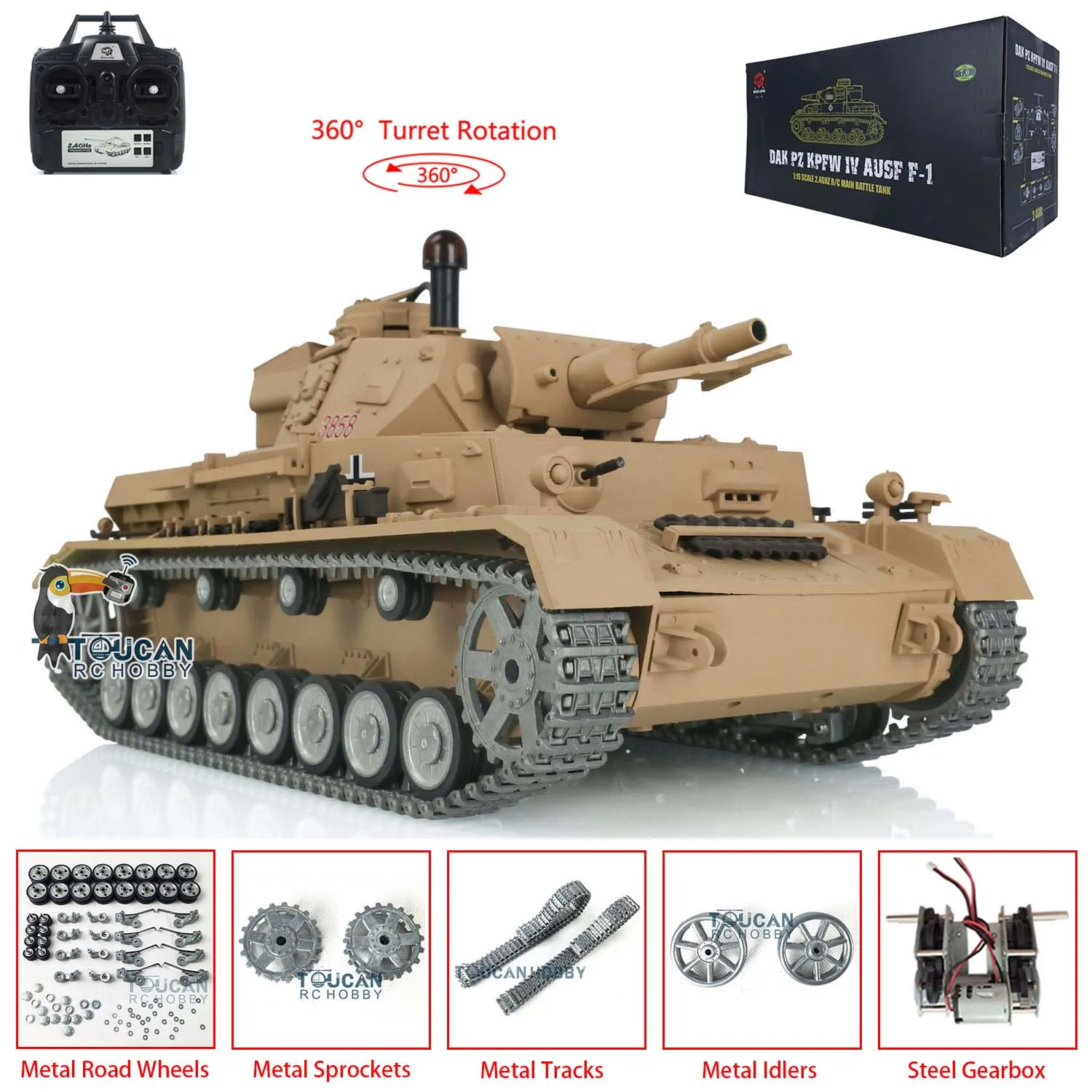 Heng Long 1/16 Scale 7.0 Customized Panzer IV F RTR RC Tank Model 3858 Metal Tracks Wheels Cars TH17385