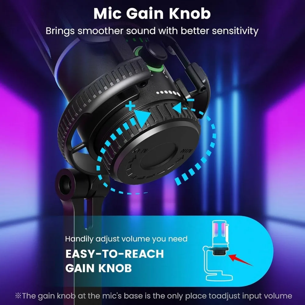 Microphone with Noise Canceling, Gain Control for Streaming, Gaming, Podcasts - RGB Lighting, Accessories view 5