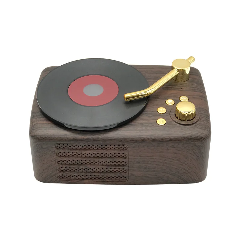 Creative Wood Grain Nostalgic Atomic Vinyl Subwoofer Caixa De Som Retro Portable High-quality Bluetooth Mini Speaker Supports TF