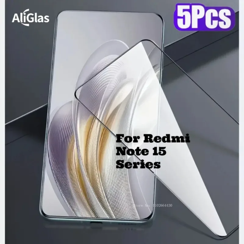 

5pcs Black Border Tempered Glass Film For Redmi Note 15 4G 5G Screen Protector For Redmi note 15 Pro 4G 15Pro 5G 15 Pro Plus 5G