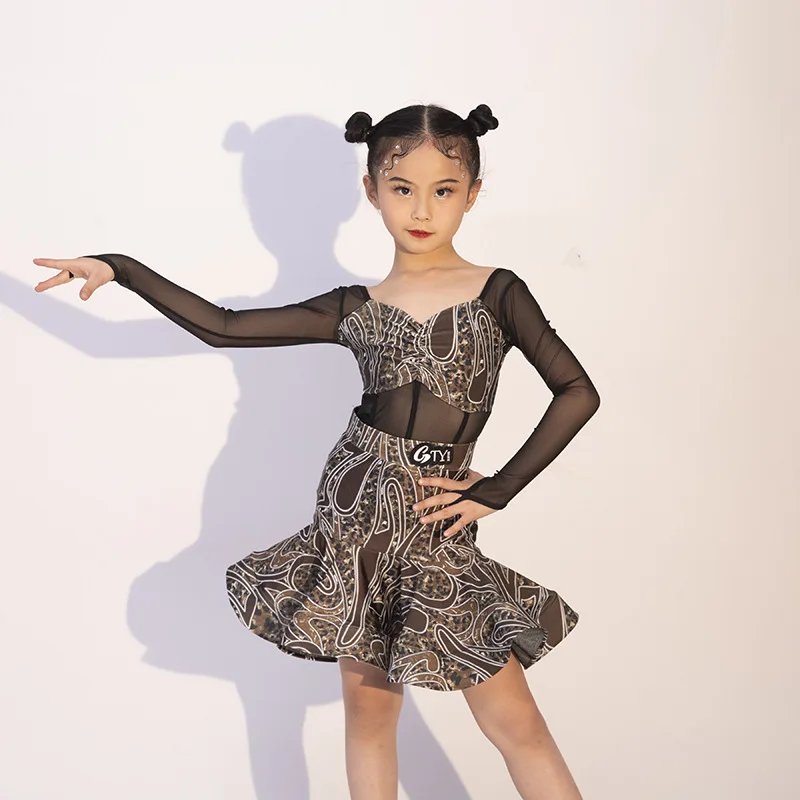 

Advanced Latin Dance Dress 2024 New Summer Girls' Practice Performance Dress Children's Dance Split Set 라인댄스복