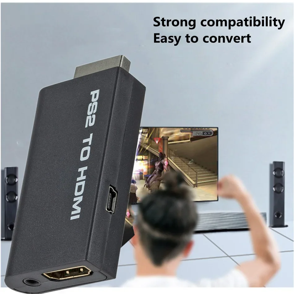 Convertitore Audio Video da PS2 a HDMI compatibile 480i/480p/576i con uscita Audio da 3.5Mm supporta tutte le modalità di visualizzazione da PS2 a HD