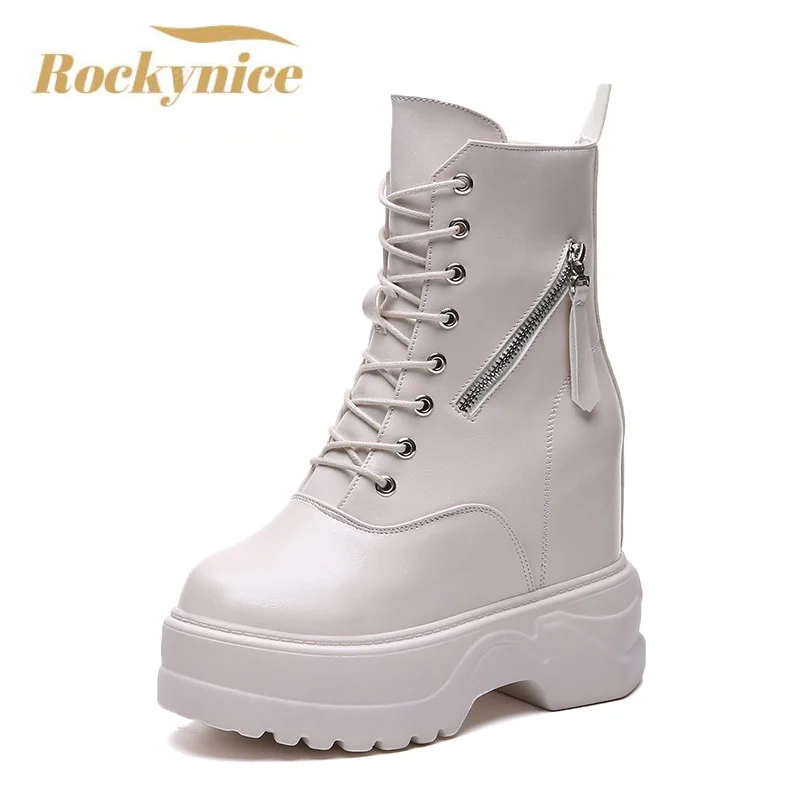 2022 Winter High Platform Boots 11CM High Heels Women Thick Sole Ankle Boots Leather Wedges Sneakers Keep Warm Winter Fur Boots