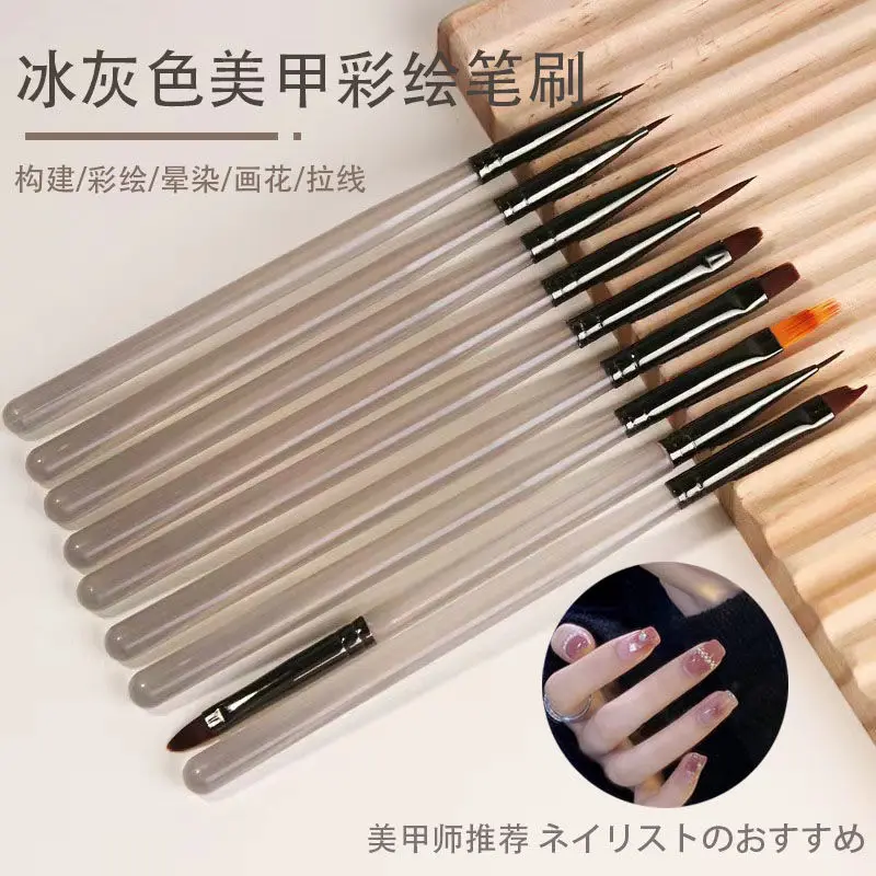 9Pcs/Set Grey Rod Nail Art Brush 9 Different Tips UV Gel Painting Drawing Pulling Flowers Pen Professional Manicure Salon Tools