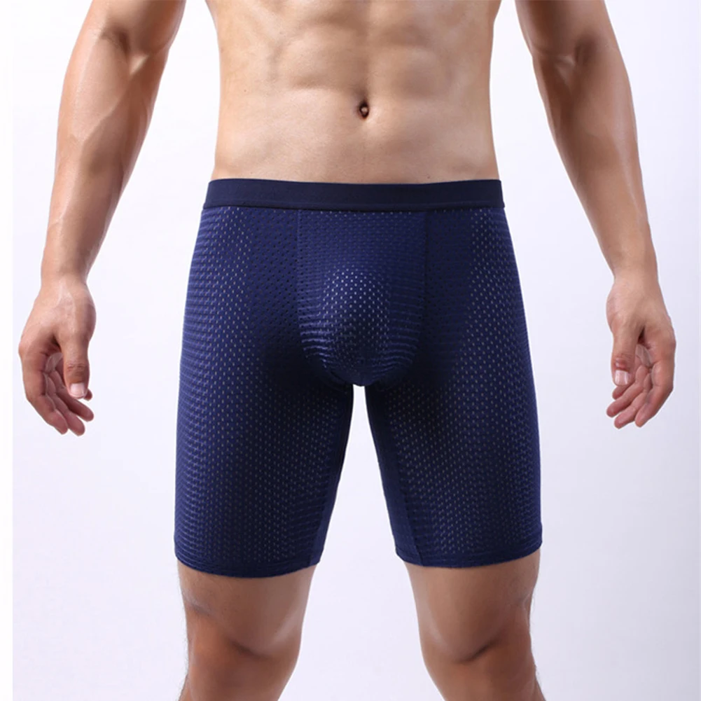 Men Ice Silk Long Leg Boxer Shorts Mesh Underwear Breathable Underpants Quick Dry Lengthening Wear Resistant Boxers Briefs